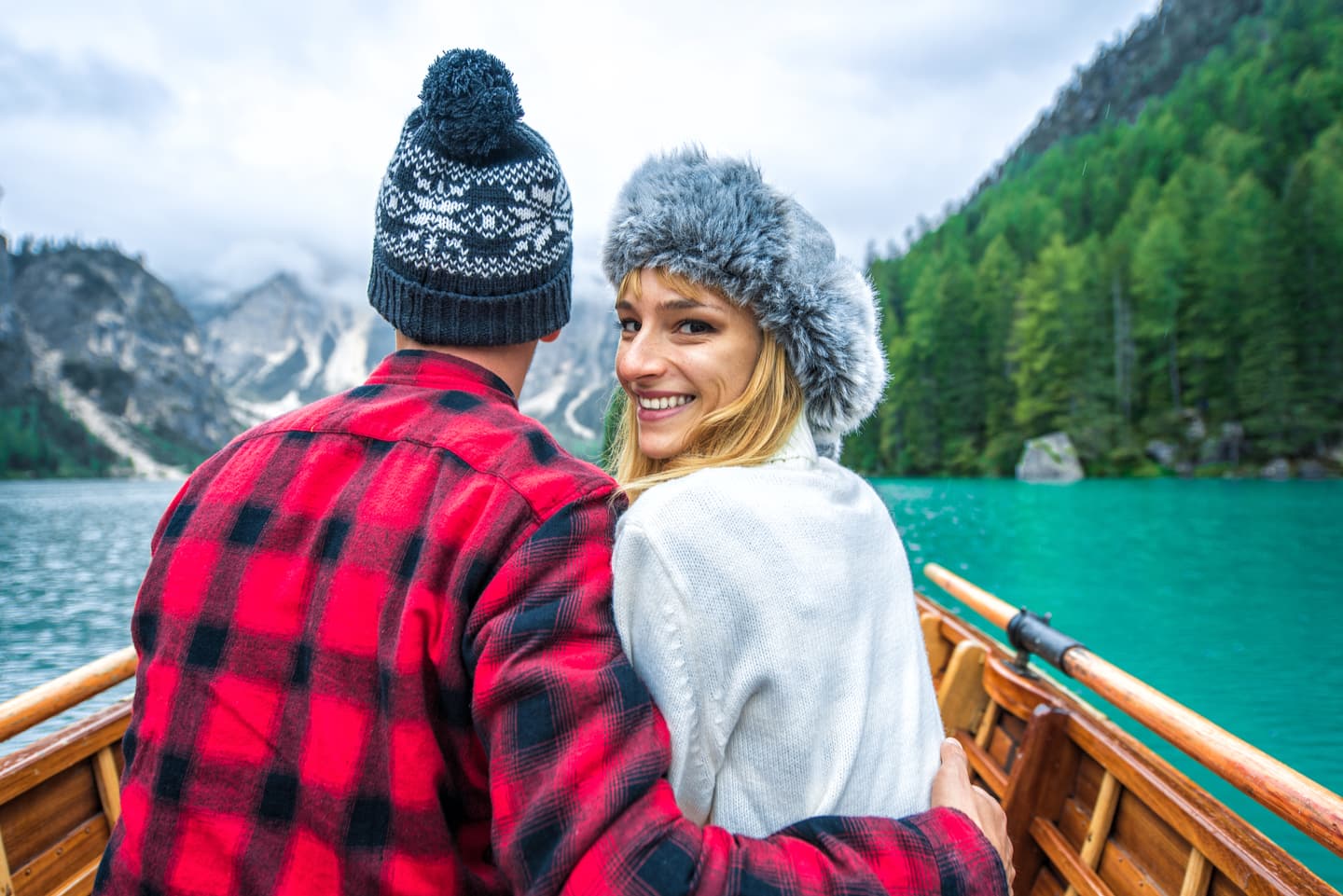 Couple boating in a lake in Canada